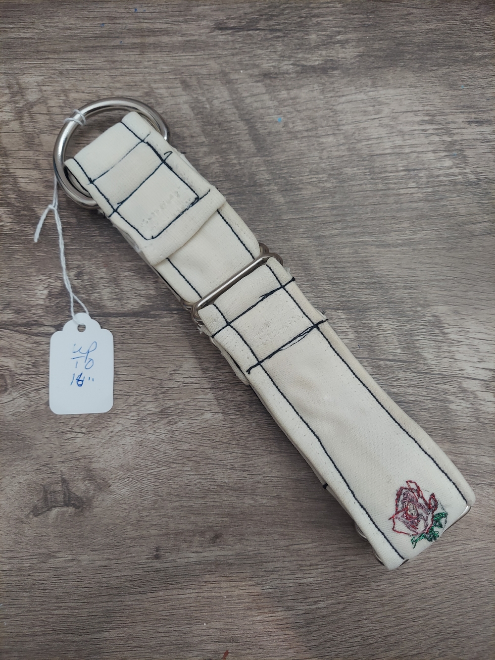 Cream Canvas Belt with Embroidered Rose